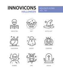 Halloween symbols - modern line design style icons set
