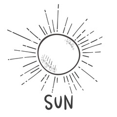 Vector line Sun Icon Brightness, Intensity Setting. hand drawing