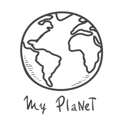 earth. doodle cartoon vector and illustration, black and white, hand drawn, sketch style, isolated on white background. monochrome icon