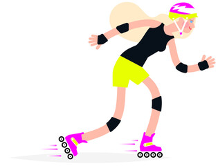 Rollerblading woman wearing a helmet. vector