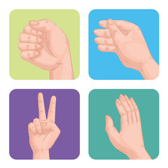 four hands humans set symbols icons vector illustration design