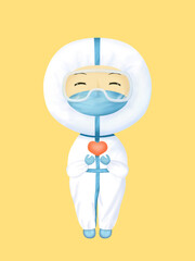 Illustration of medical staff wearing protective clothing holding a red heart