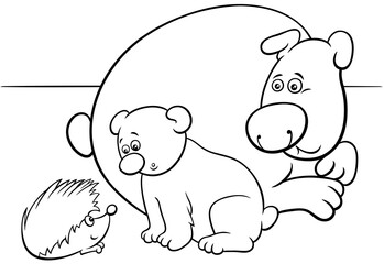 little bear with mother and hedgehog cartoon animal characters