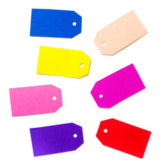 The cardboard tags of different colors with copy space for a holiday sale