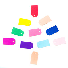 The multicolored paper price tags for Christmas discounts