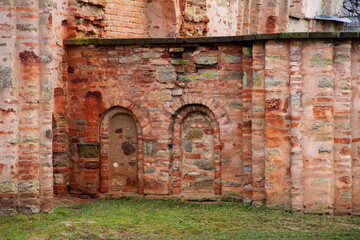 Plakat brick walls of the old Cathedral, Veliky Novgorod, autumn 2020