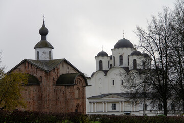 Fototapeta na wymiar the Church of St. Paraskeva at Yaroslav's court, Veliky Novgorod, autumn 2020