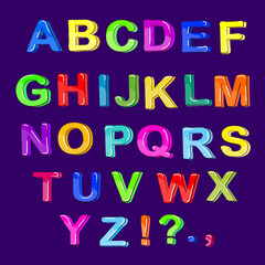 Funny cartoon multicolored bubble letters, vector Isolated on