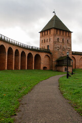 Fototapeta premium fortress wall of the old Kremlin, Veliky Novgorod, autumn 2020