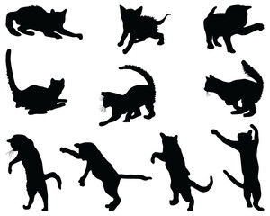 Black silhouettes cats on a white background