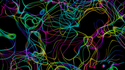 Colorful smoke like line ripple with black background (3D Rendering)