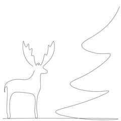 Forest background with tree and deer animal. Vector illustration