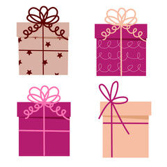 Vector set of cute cartooon gift boxes pink and nude isolated on white background for cute postcard, logo,  invitations, greeting cards, business card