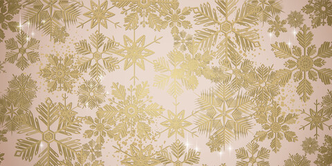Gold winter snowflakes on pink background - Merry Christmas and winter snow design banner
