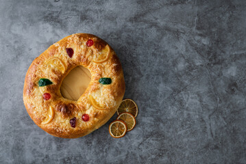 Kings cake, Roscon de Reyes, spanish traditional sweet to eat in Chistsmas