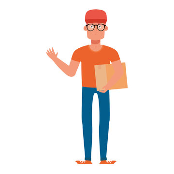 Isolated american man with box body delivery fast icon- Vector