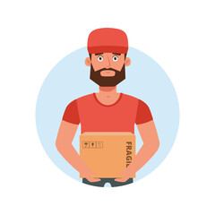 Isolated american man with boxes delivery fast logo- Vector