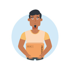 Latin man with box delivery fast Logo icon- Vector