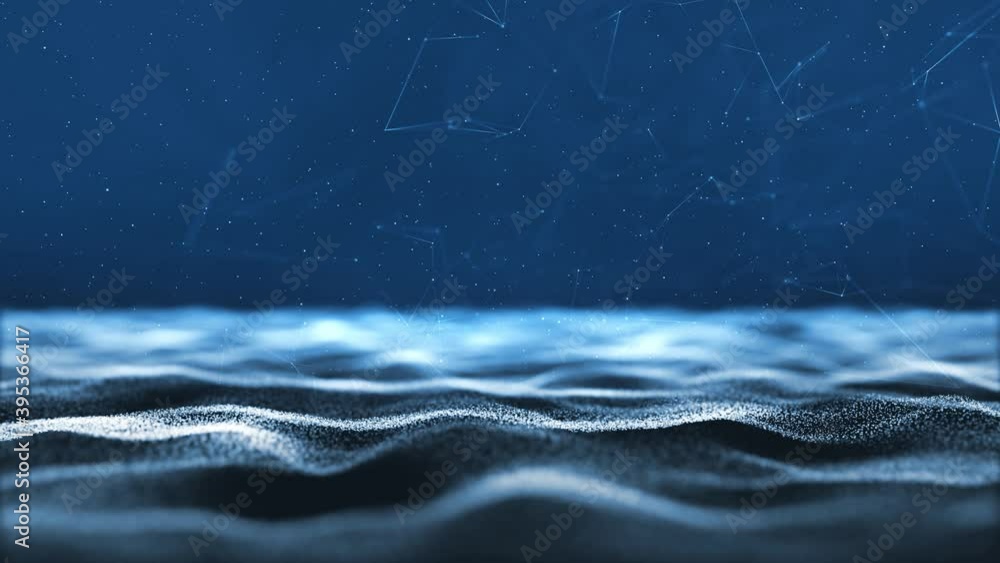 Poster abstract particle waves with lines animation. concept science and technology copy space background.