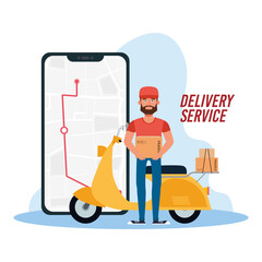 Phone tracing and motorcycle delivery fast logo icon- Vector