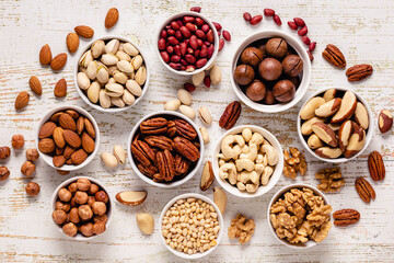 Various Nuts in bowls.