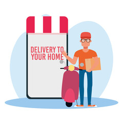 Phone tracing and motorcycle delivery fast logo icon- Vector