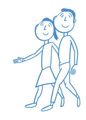 Men and women with smiling lovers taking a walk happily together