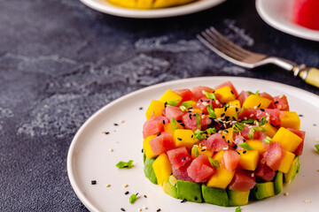 Tuna mango avocado salad tartare.