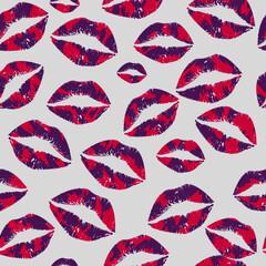 Seamless pattern of a red lips on white background. vector illustration for Valentine's Day textile design.