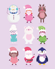 merry christmas decoration celebration cartoon character santa helper snowman bear penguin