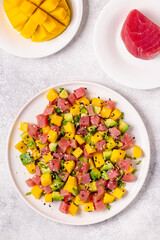 Tuna mango avocado salad tartare.