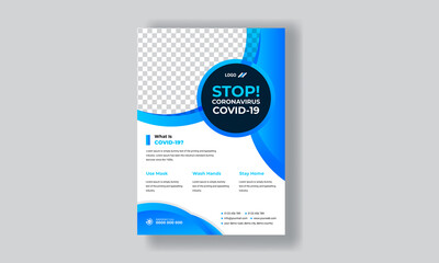 Modern blue Medical Flyer Template. COVID 19 Coronavirus Campaign Flyer and Poster Design template, Professional Flyer design