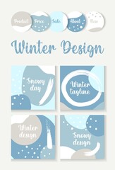 Abstract winter template snow backgrounds for post and stories social media banner.Snowy frame templates.Vector cover.Mockup for personal blog or shop.Layout for promotion.Endless square photos puzzle