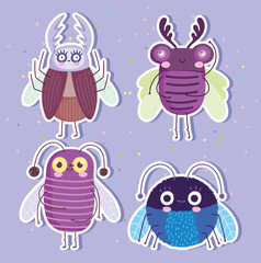 cute bugs insects animal in cartoon style stickers collection