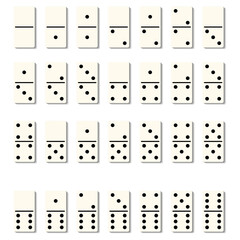 Dominoes tiles  isolated blocks with black spots number for game on white background. Vector flat illustration