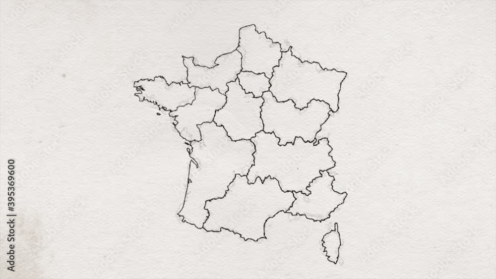 Wall mural france map drawing showing up intro with new regions/ 4k animated france map drawing intro backgroun