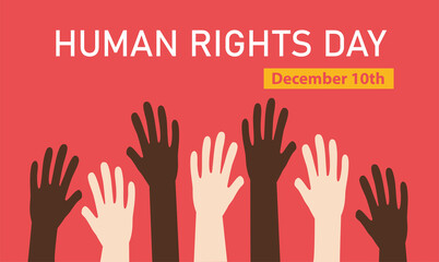 international human rights day, hands up, vector illustration