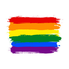 Rainbow lgbt vector watercolor flag. Hand drawn ink dry brush stains, strokes, stripes, horizontal lines isolated on white background. Painted colorful symbol of gay marriage, pride, rights equality.