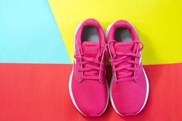 Pink sneakers. Healthy lifestyle. Home exercise Minimalist workout ideas