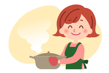 鍋を持ったお母さん