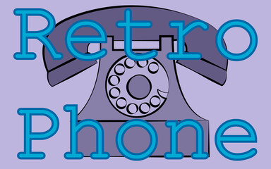 An old vintage retro hipster antique disk wired fixed telephone and an inscription of a retro phone on the background of the rays of the 70's, 80's, 90's. The background. illustration