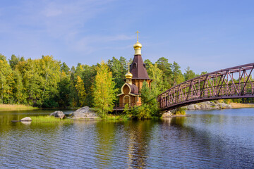 Sightseeing of Russia. The Church of St. Andrew on Vuoksa lake, Leningradskaya oblast, Russia