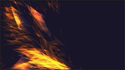 Yellow abstract digital high-tech magical cosmic energy electric bright glowing light texture background of geometric glass fir glass triangles and copy space. 