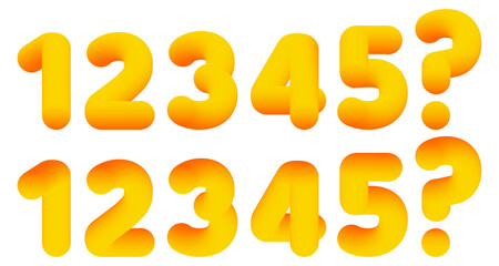 Set of yellow, gold 3d letters, numbers, 123. Vector illustration on white background. Sign and simbols for postcard, banner, advertisement, advertising, celebrate, poster, cards, holiday decor.