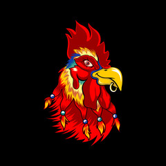 cool punk rooster mascot vector