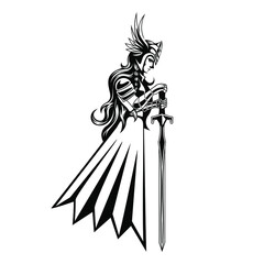 illustration of valkyrie carrying a sword vector