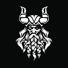 Norse God Odin Illustration black backgorund vector - obrazy, fototapety, plakaty