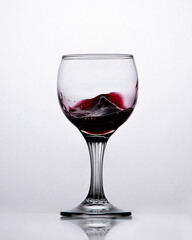 A glass of wine with motion inside isolated on a white background