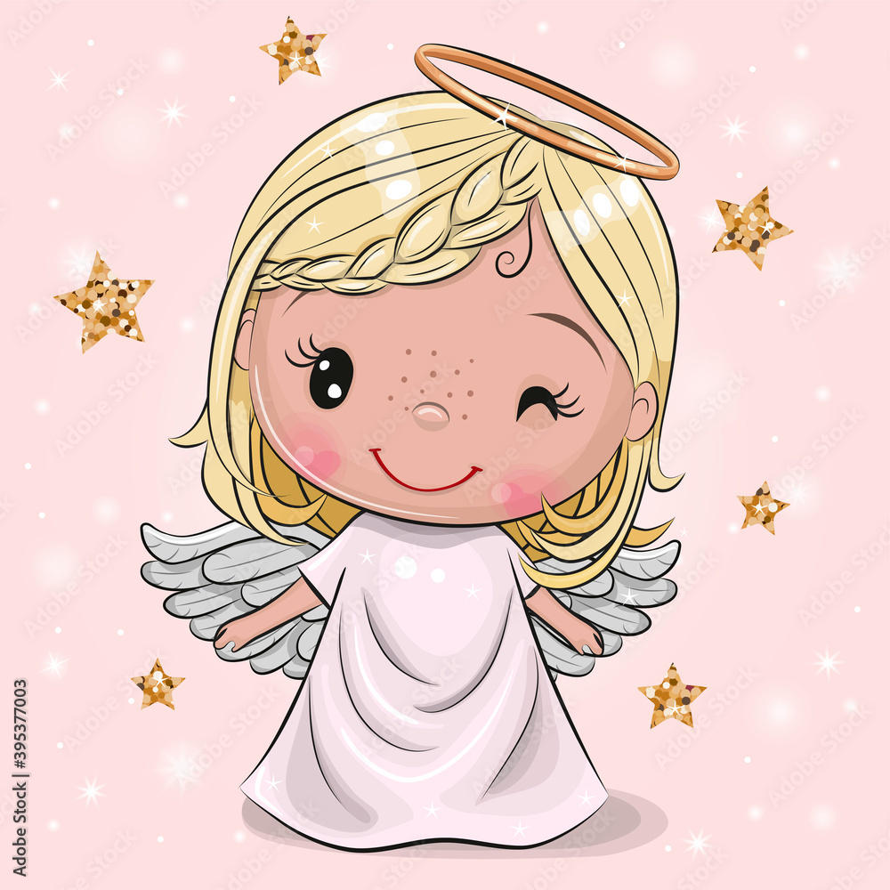 Wall mural christmas angel on a pink background