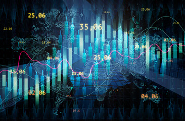 Economic Background With Trading Stock Graph Over World Map And Urban Backdrop